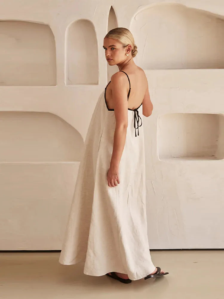 BEATRIX - Damesmode katoen-linnen maxi-jurk