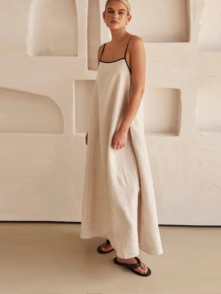 BEATRIX - Damesmode katoen-linnen maxi-jurk