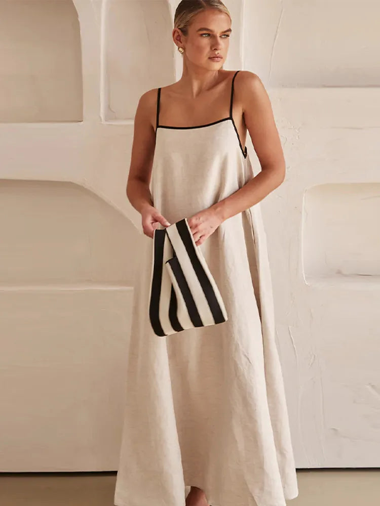 BEATRIX - Damesmode katoen-linnen maxi-jurk