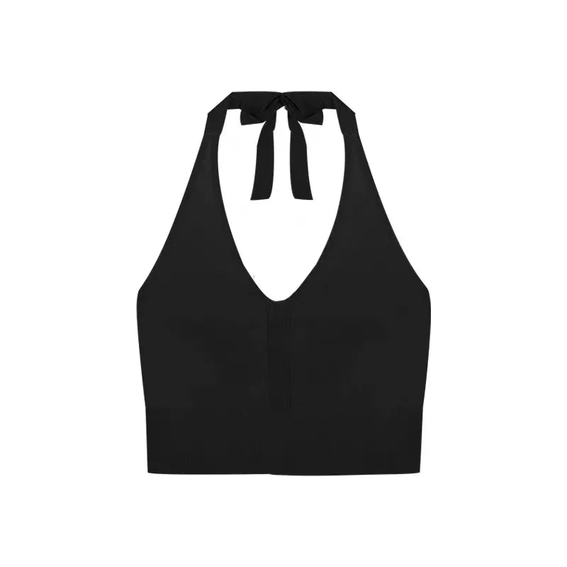 Guusje - Dames Y2K Gebreid V-hals Kruis Halter Crop Top