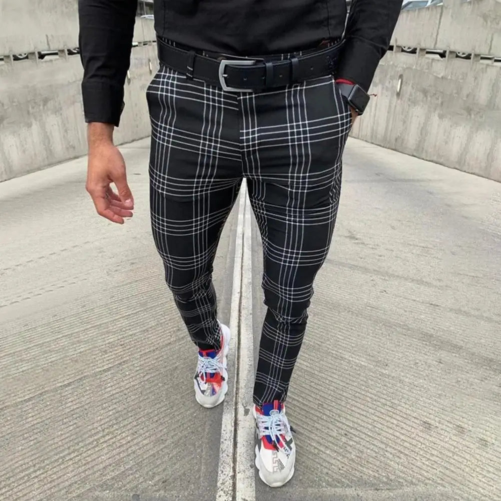 LOVRO - Casual Slim Fit Ruitjes Broek