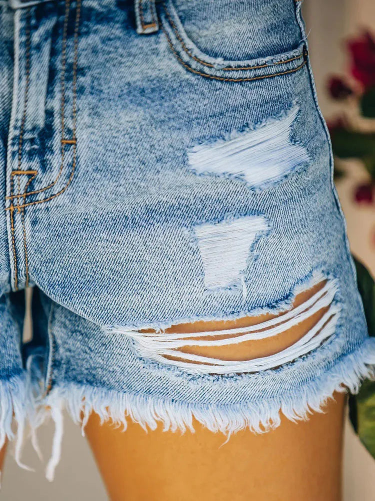 MIEKE - Dames Zomer Hoge Taille Gescheurde Denim Shorts