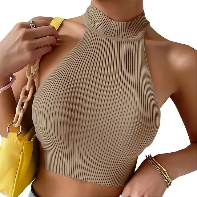 Lieke - Dames Mouwloos Tanktop met Slim Fit en Hoge Hals, Geribbeld Ontwerp