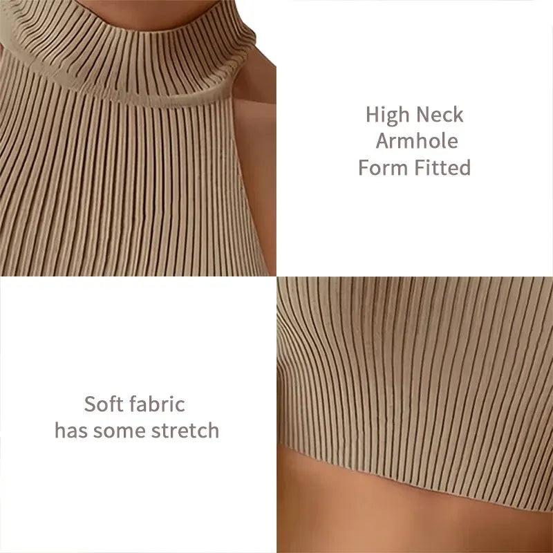 Lieke - Dames Mouwloos Tanktop met Slim Fit en Hoge Hals, Geribbeld Ontwerp