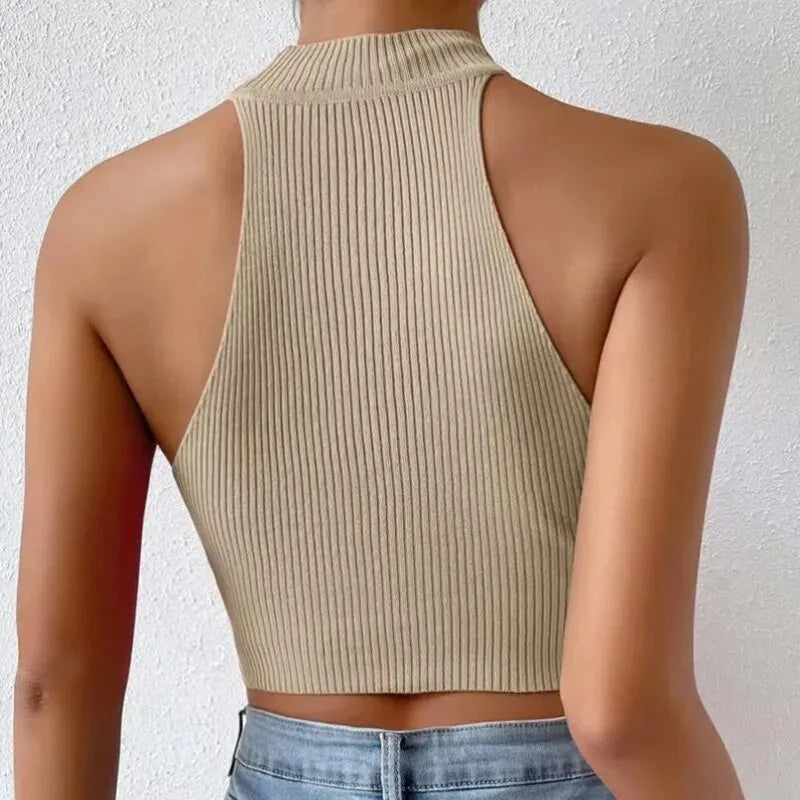 Lieke - Dames Mouwloos Tanktop met Slim Fit en Hoge Hals, Geribbeld Ontwerp