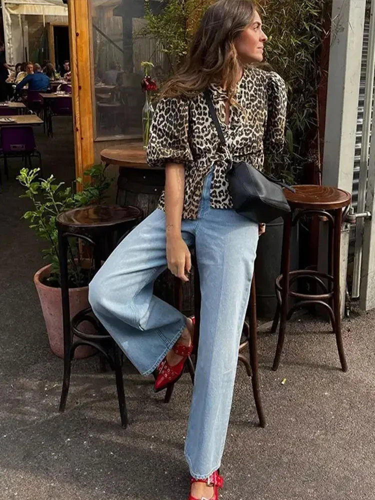 Kirsten - Damesblouse met pof mouwen en strikjes in verschillende prints
