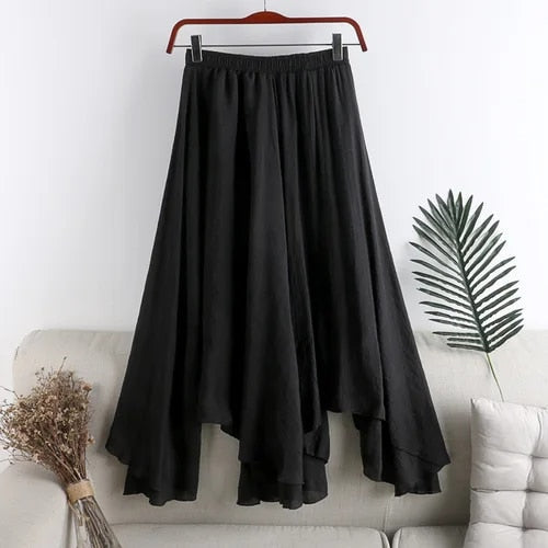 KARLA - Elegante halflange linnen rok