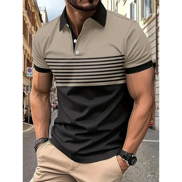 MAURITZ - Heren Gestreept Kortmouw Ademend Polyester Polo Shirt
