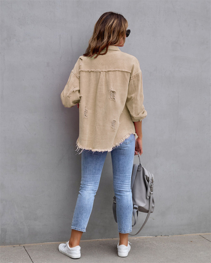 SOPHIA - dames geraffelde denim jas