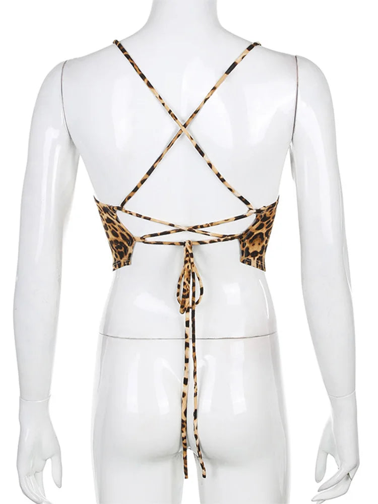ASHLEY - Rugloos Crop Top met Luipaardprint