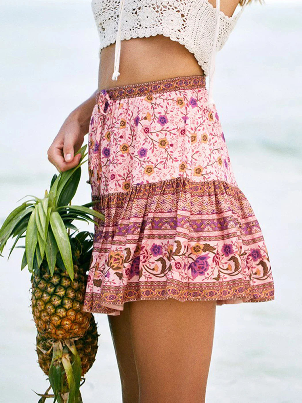 NERYS - Bloemen Boho Mini-rok