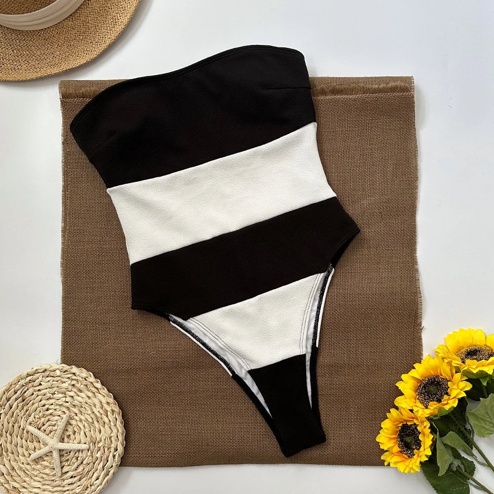 CLARA - Sexy Strapless Badpak met Strepen