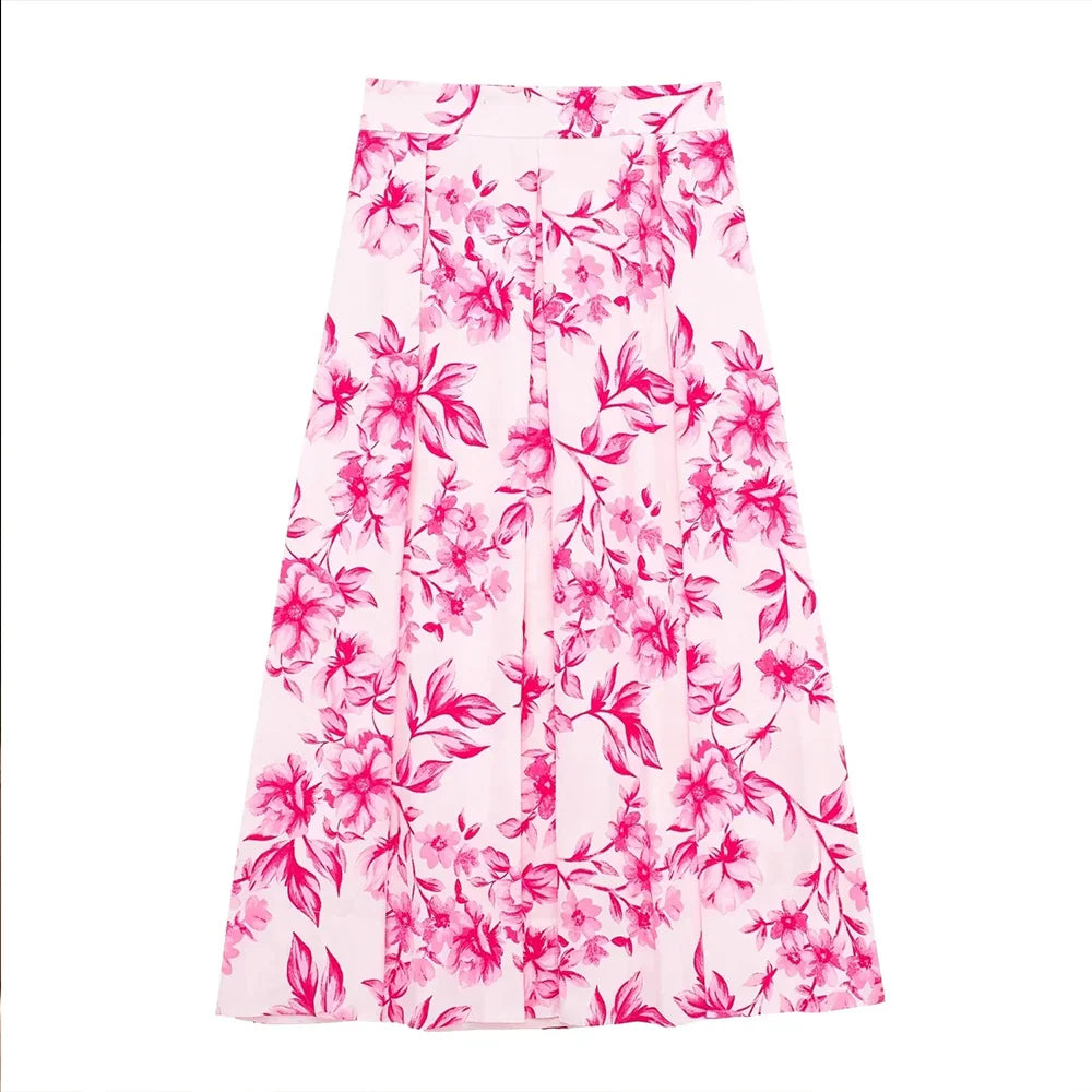 JOCOSA - Roze Bloemen Midi-rok