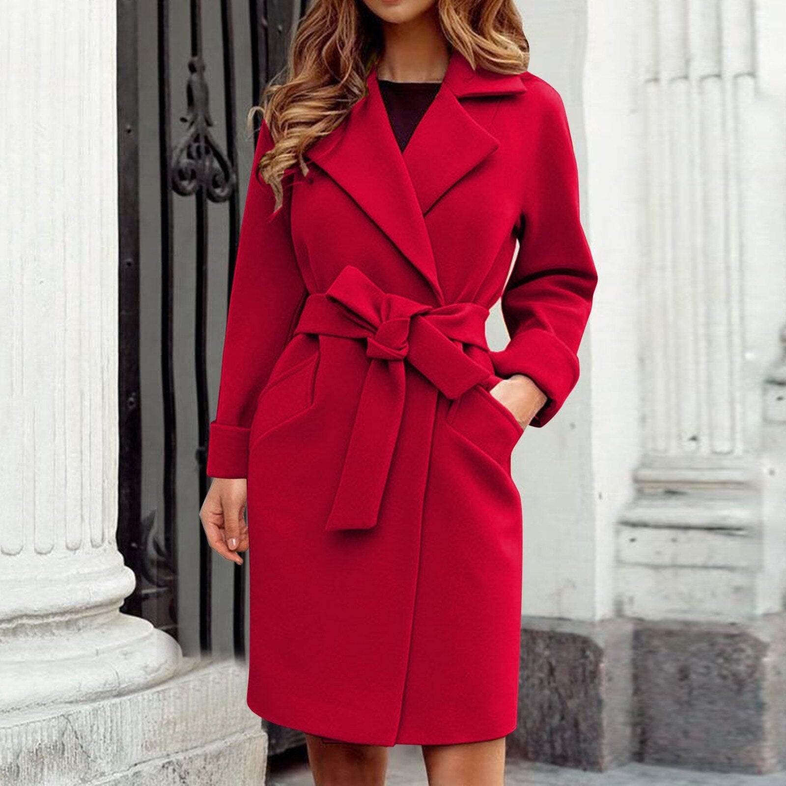 KARINA - Lange trenchcoat winterjas met knoopsysteem in felle kleuren
