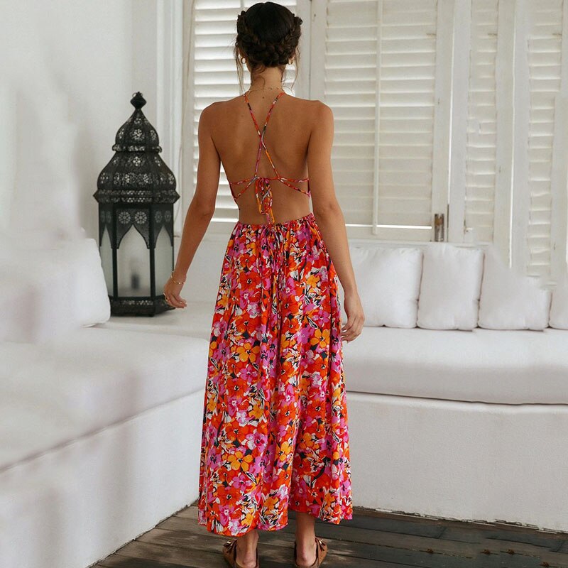 SASKIA - Maxi-jurk met split en bloemenprint