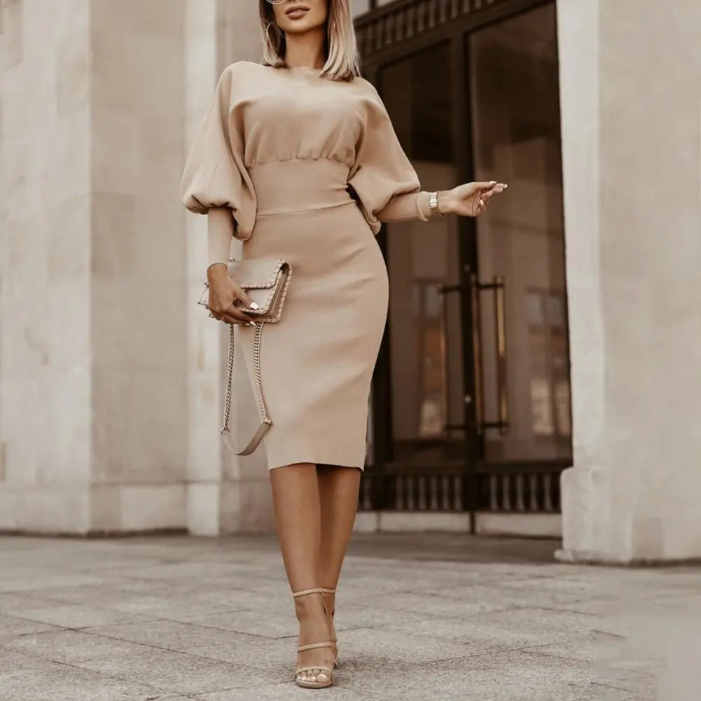 MARTINA - Midi-jurk met pofmouwen