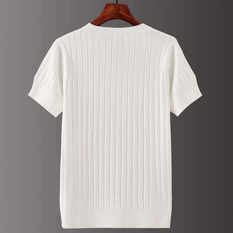 EDUARDO - Heren Casual Gestreept Gebreid T-Shirt