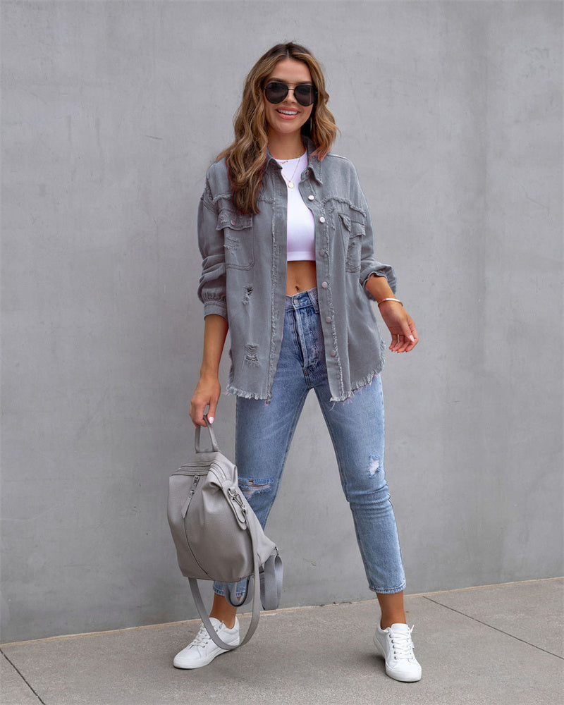 SOPHIA - dames geraffelde denim jas