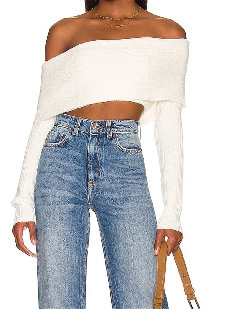 TIPHAINE - Slash Neck Off-Shoulder Trui