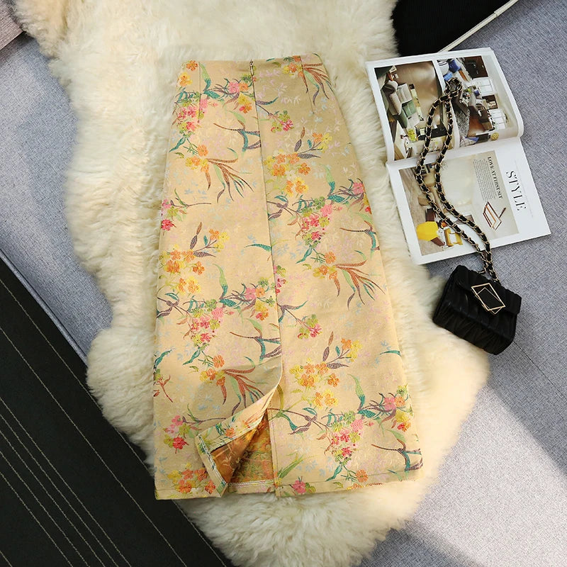 LILIBETH - Vintage Lange Rok met Bloemenprint