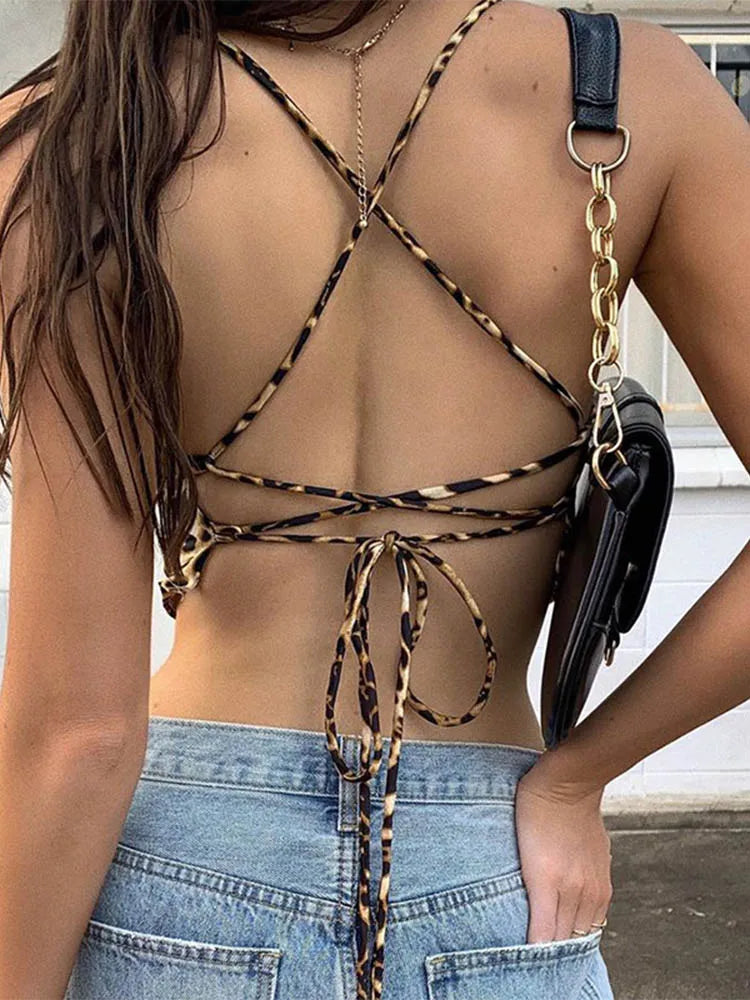 ASHLEY - Rugloos Crop Top met Luipaardprint