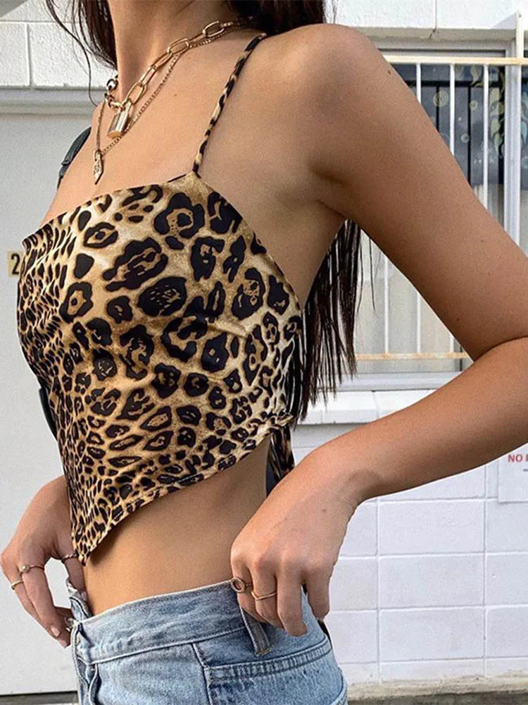 ASHLEY - Rugloos Crop Top met Luipaardprint