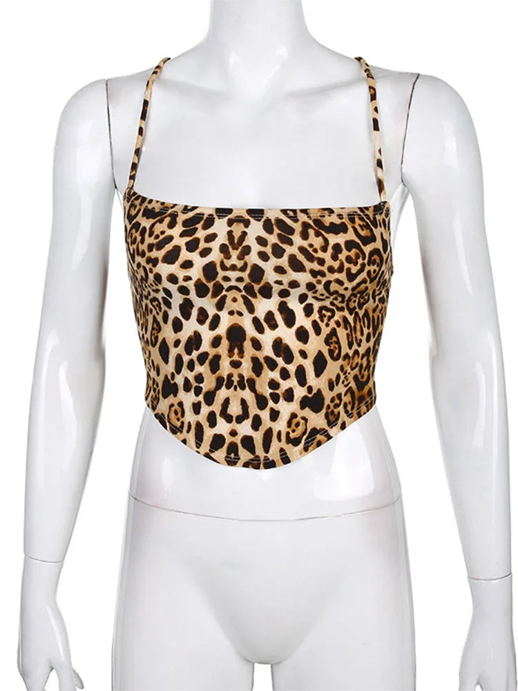 ASHLEY - Rugloos Crop Top met Luipaardprint