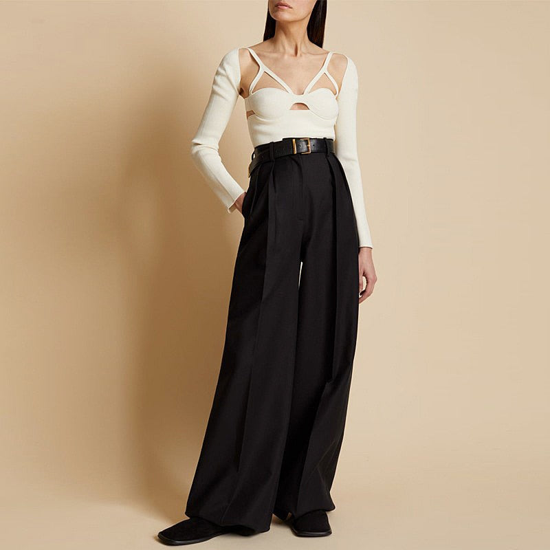EMMA - Wijde damesbroek - High waist broek met wijde pijpen