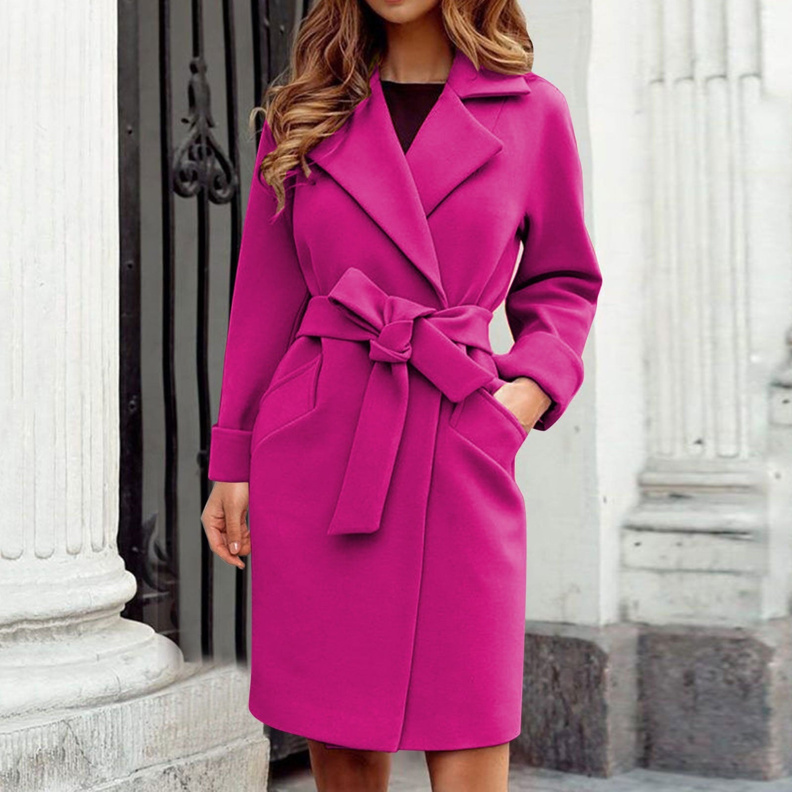 KARINA - Lange trenchcoat winterjas met knoopsysteem in felle kleuren