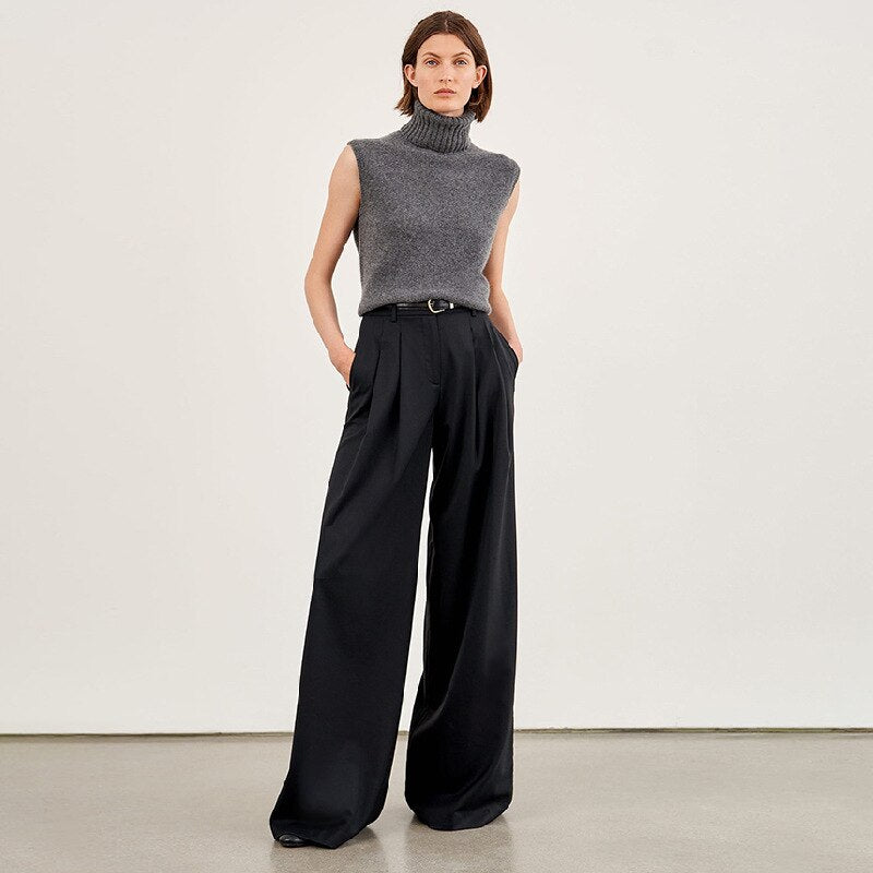 EMMA - Wijde damesbroek - High waist broek met wijde pijpen