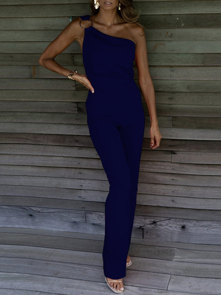 JOHANNA - Zilveren jumpsuit met één schouder