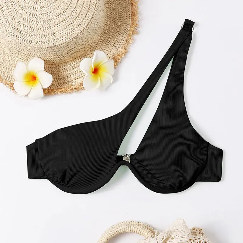 BEATRIX - Dames One-Shoulder Bikini Set - Effen Patroon, Draadloze Ondersteuning, Pasvorm met middelhoge taille