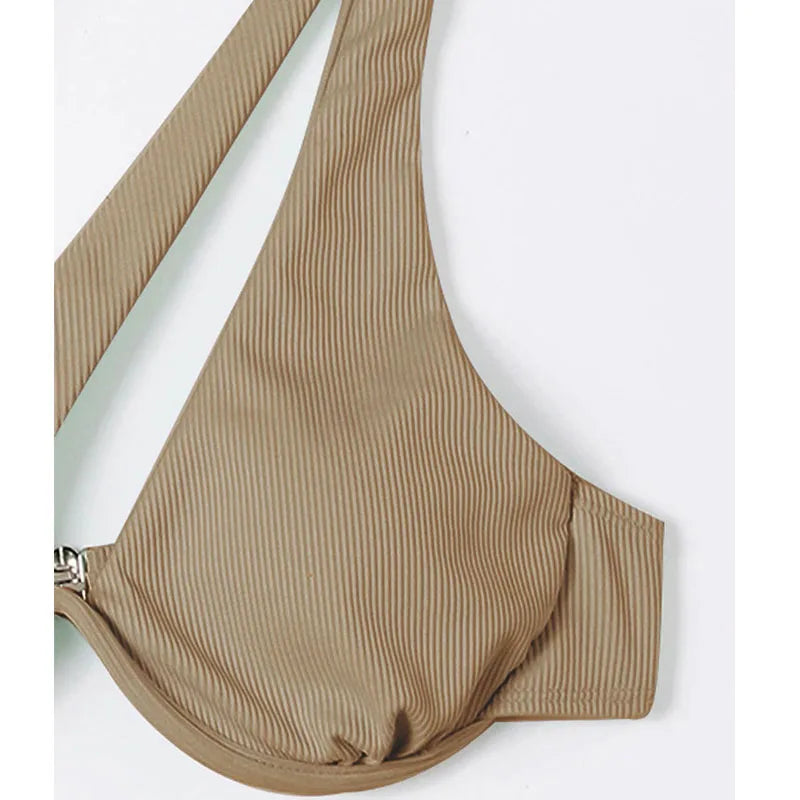 BEATRIX - Dames One-Shoulder Bikini Set - Effen Patroon, Draadloze Ondersteuning, Pasvorm met middelhoge taille
