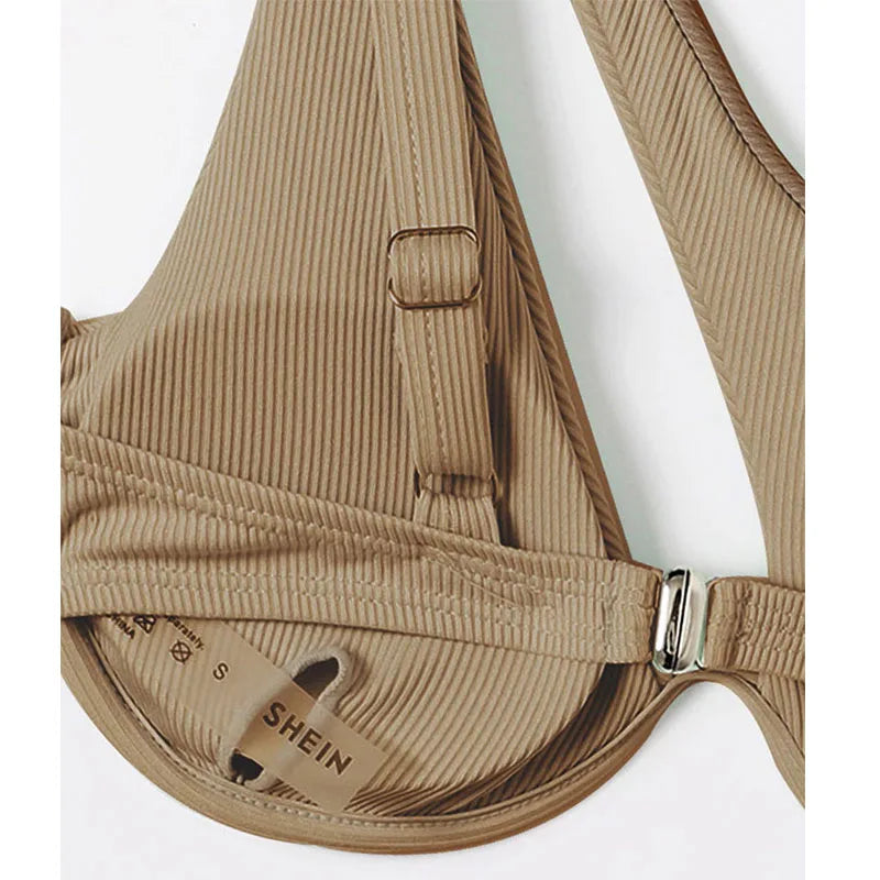 BEATRIX - Dames One-Shoulder Bikini Set - Effen Patroon, Draadloze Ondersteuning, Pasvorm met middelhoge taille