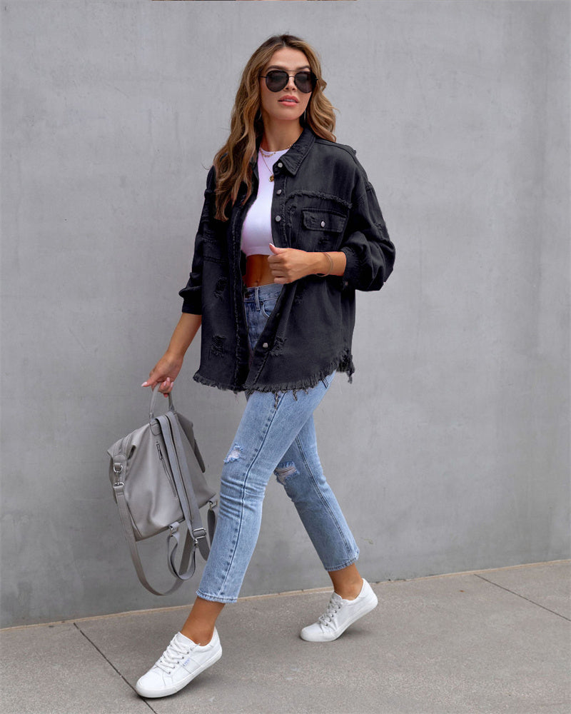 SOPHIA - dames geraffelde denim jas