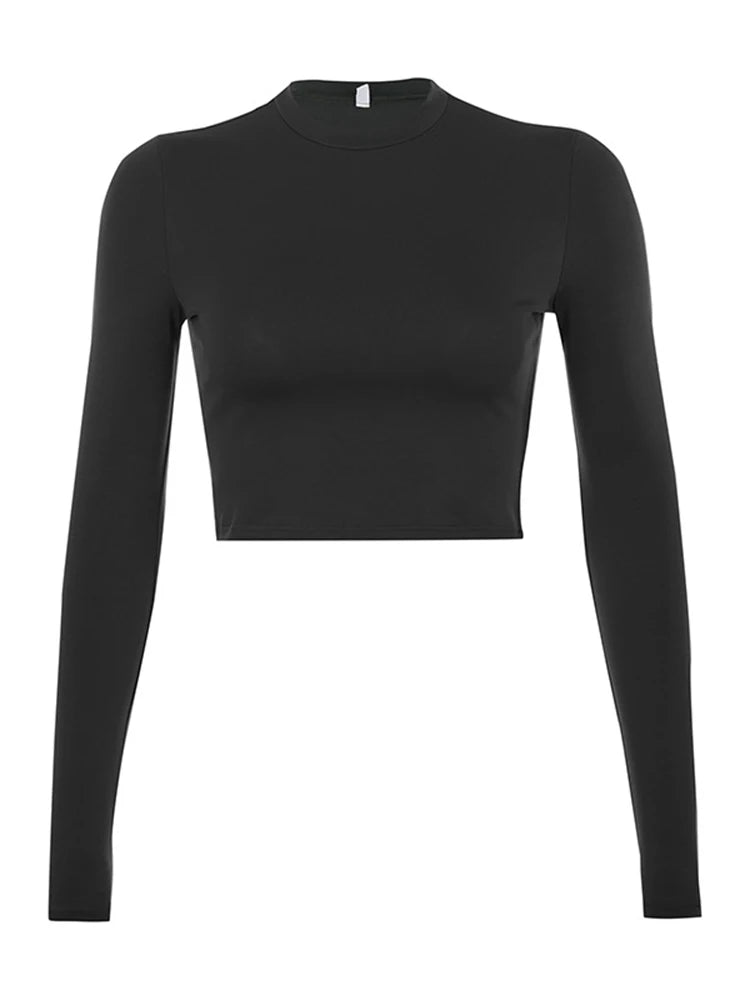 Kirstin - Dames Crop Top met Lange Mouwen en Hoge Stretch Skinny Pasvorm