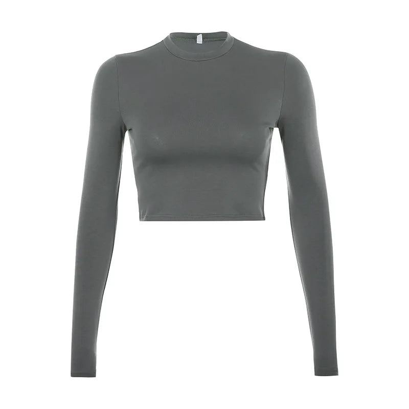 Kirstin - Dames Crop Top met Lange Mouwen en Hoge Stretch Skinny Pasvorm