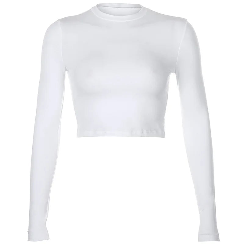 Kirstin - Dames Crop Top met Lange Mouwen en Hoge Stretch Skinny Pasvorm