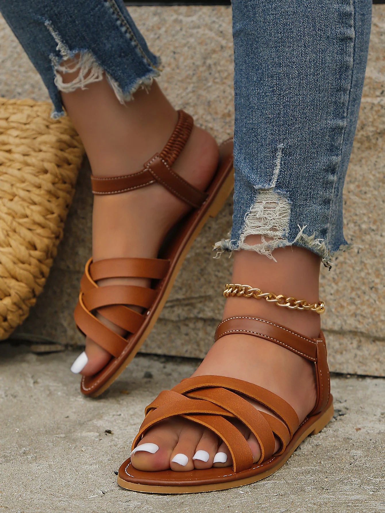RENSKE - Dames Zomer Sandalen in Romeinse Stijl met Bandjes en Antislip Rubberen Zolen