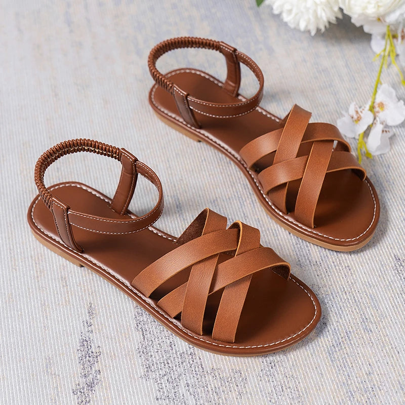 RENSKE - Dames Zomer Sandalen in Romeinse Stijl met Bandjes en Antislip Rubberen Zolen