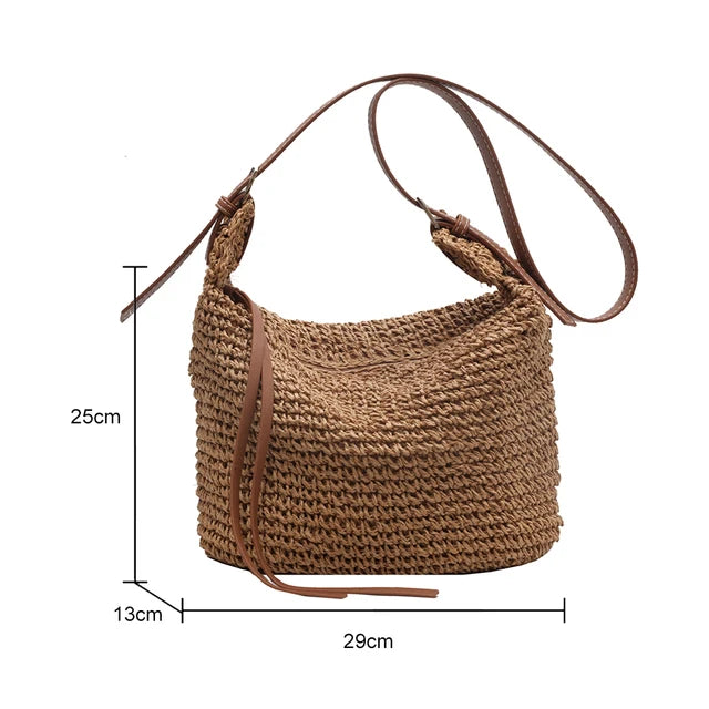 EMMA - Bohemian Style Stro geweven Schoudertas met ritssluiting voor vrouwen