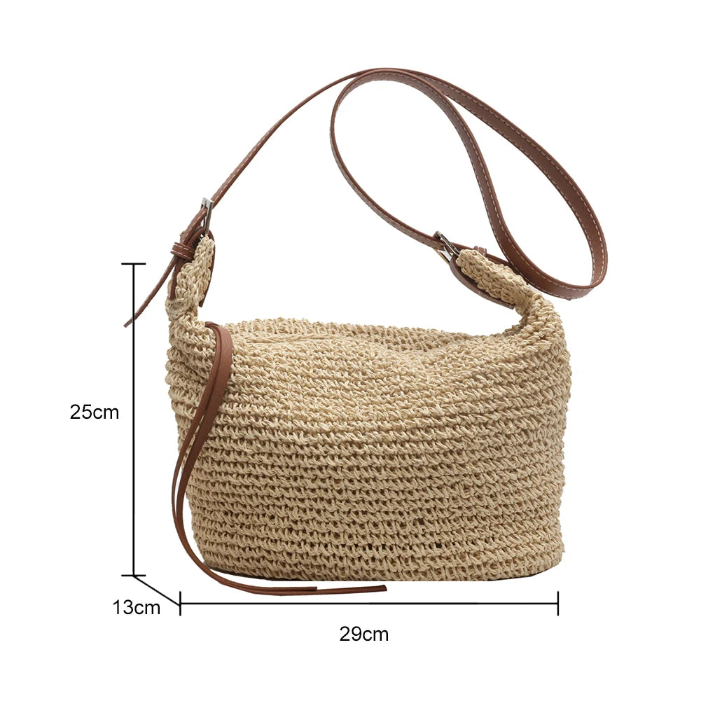 EMMA - Bohemian Style Stro geweven Schoudertas met ritssluiting voor vrouwen