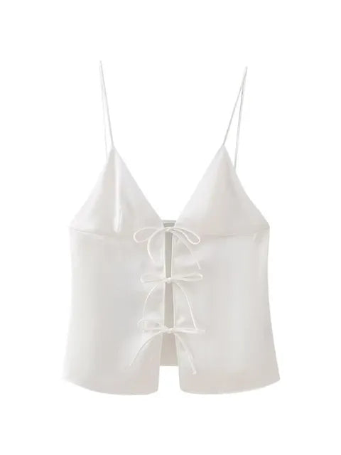 Julia - Dames Zomerse Camis met V-hals, Open rug en Knoopontwerp