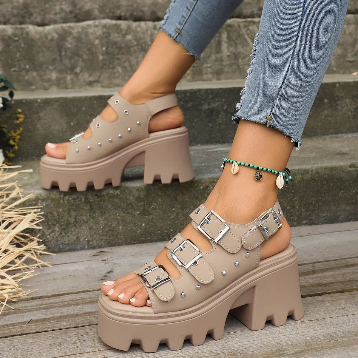 Dames Platform Sandalen | Verstelbare Gespen | Chunky Hakken | Trendy Zomer Schoenen