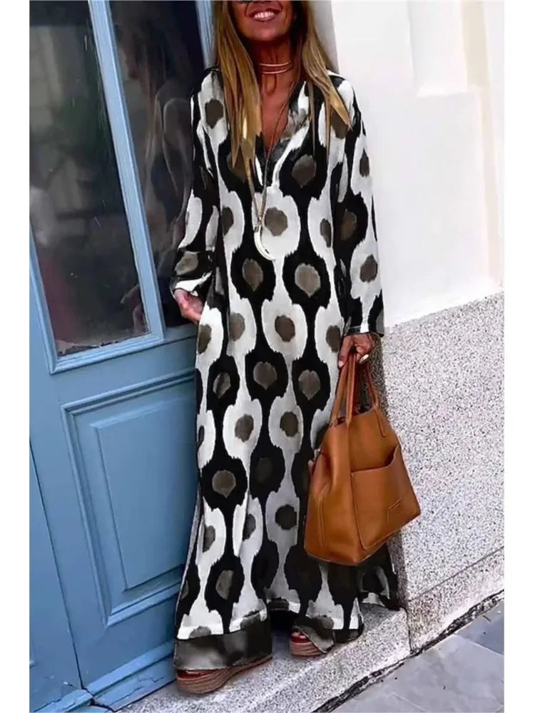 Anna - Dames Boho Chic Geometrische Print Maxi Jurk