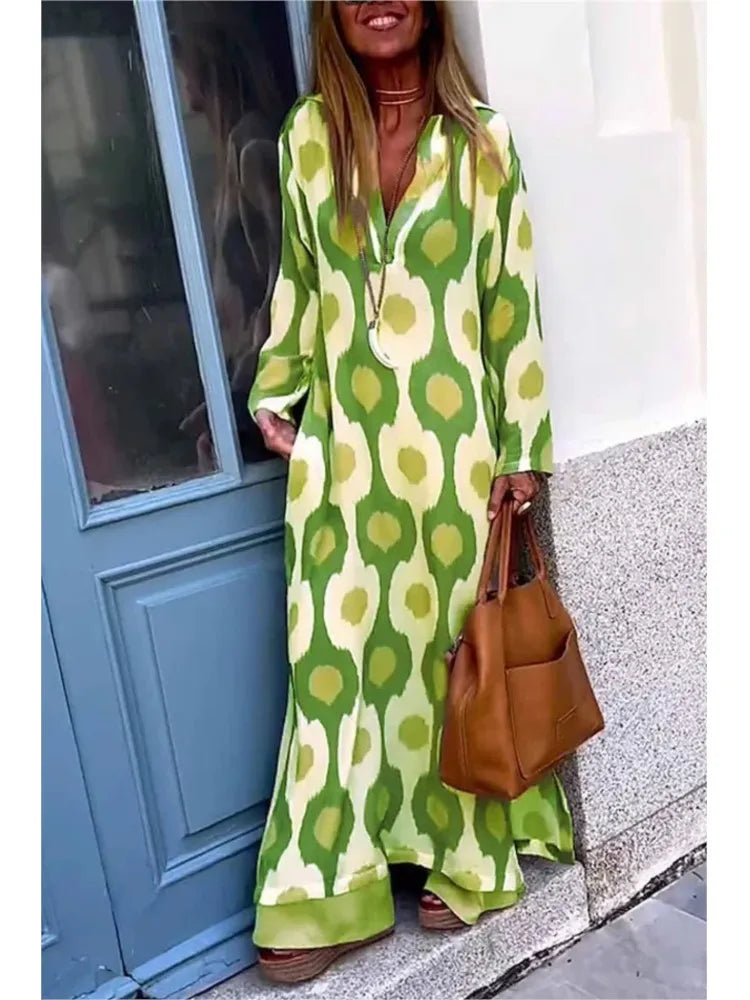 Anna - Dames Boho Chic Geometrische Print Maxi Jurk