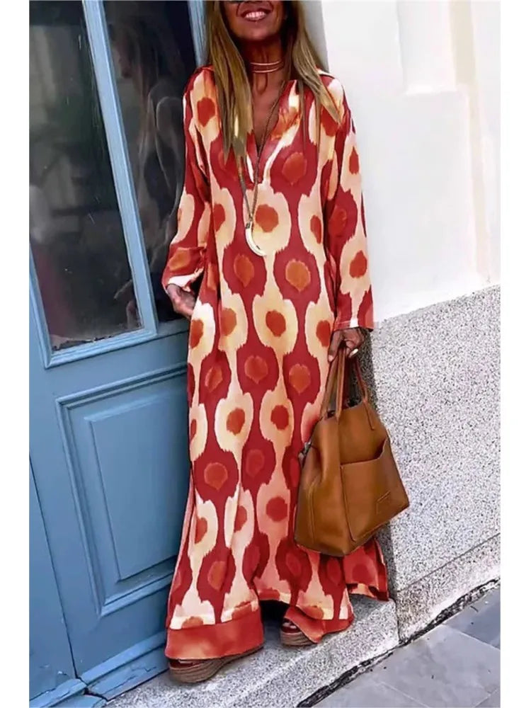 Anna - Dames Boho Chic Geometrische Print Maxi Jurk