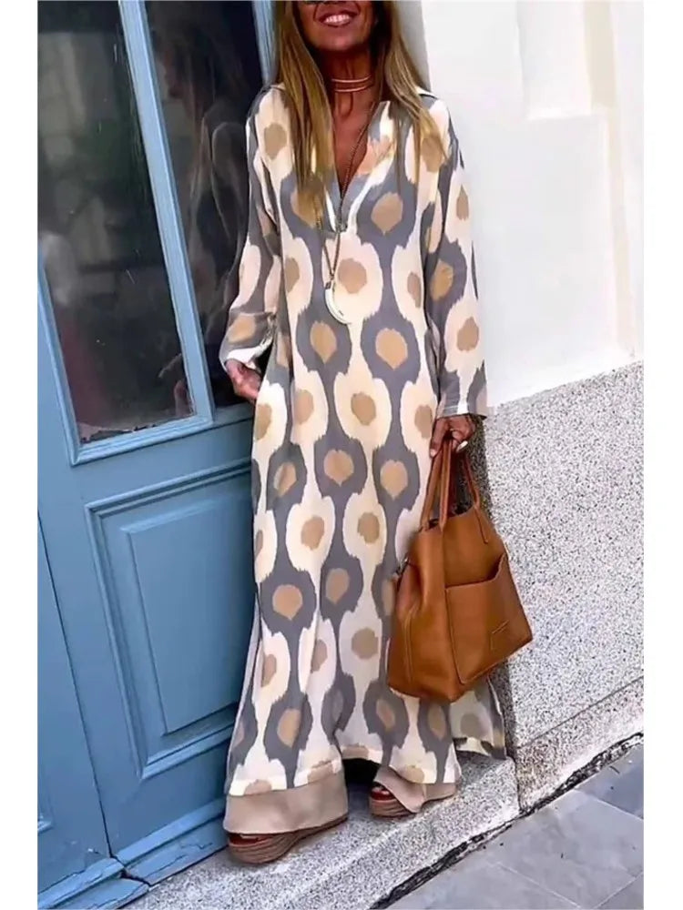 Anna - Dames Boho Chic Geometrische Print Maxi Jurk