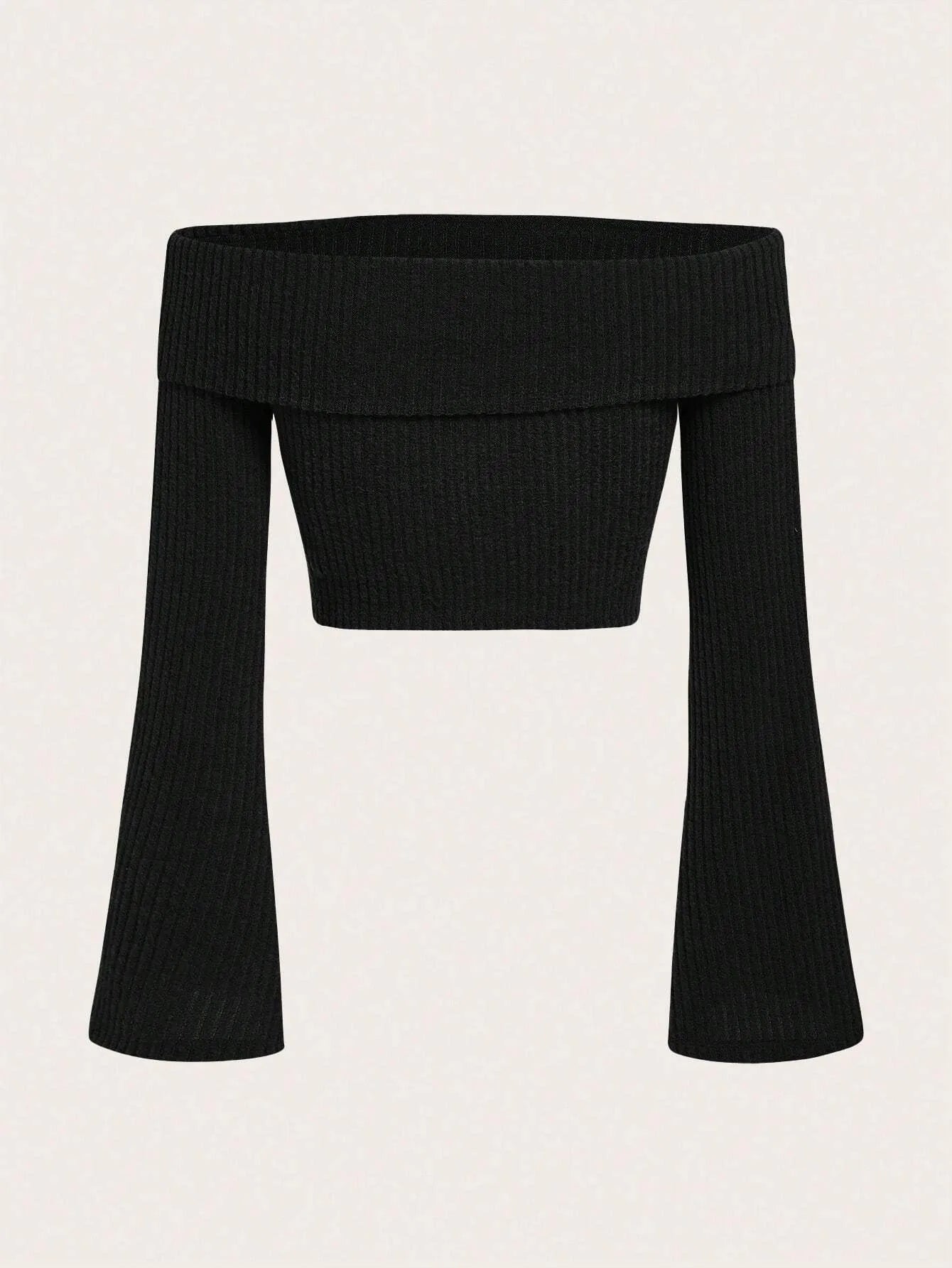 Emma - Dames Ribgebreid Schouderloos Slim Fit Crop Top