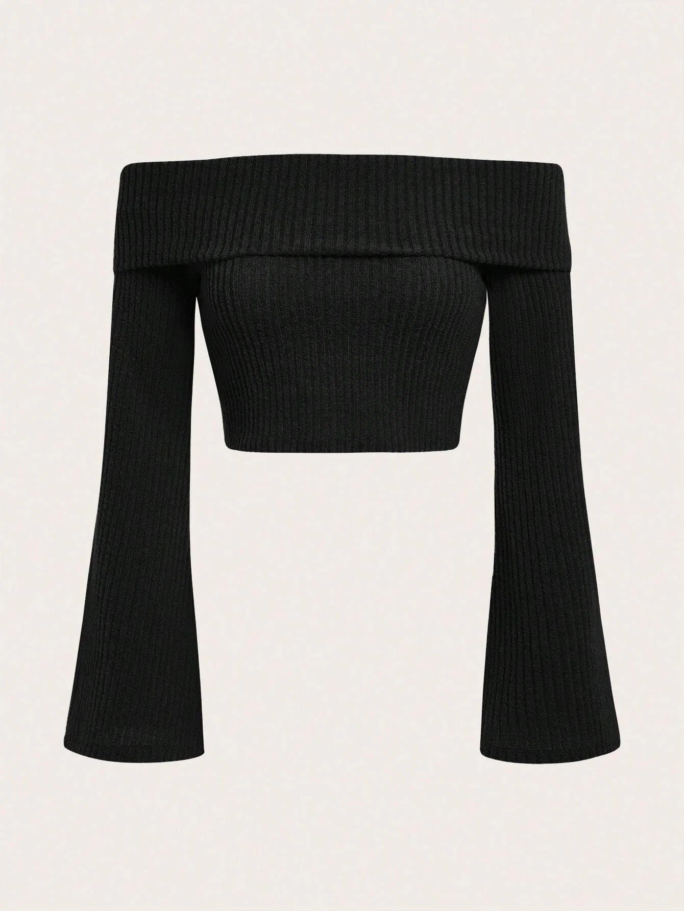 Emma - Dames Ribgebreid Schouderloos Slim Fit Crop Top